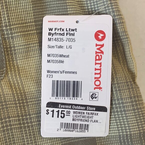 Marmot Women Fairfax Lightweight Boyfriend Flannel Shirt Wheat Large NWT Outdoor - Picture 5 of 11